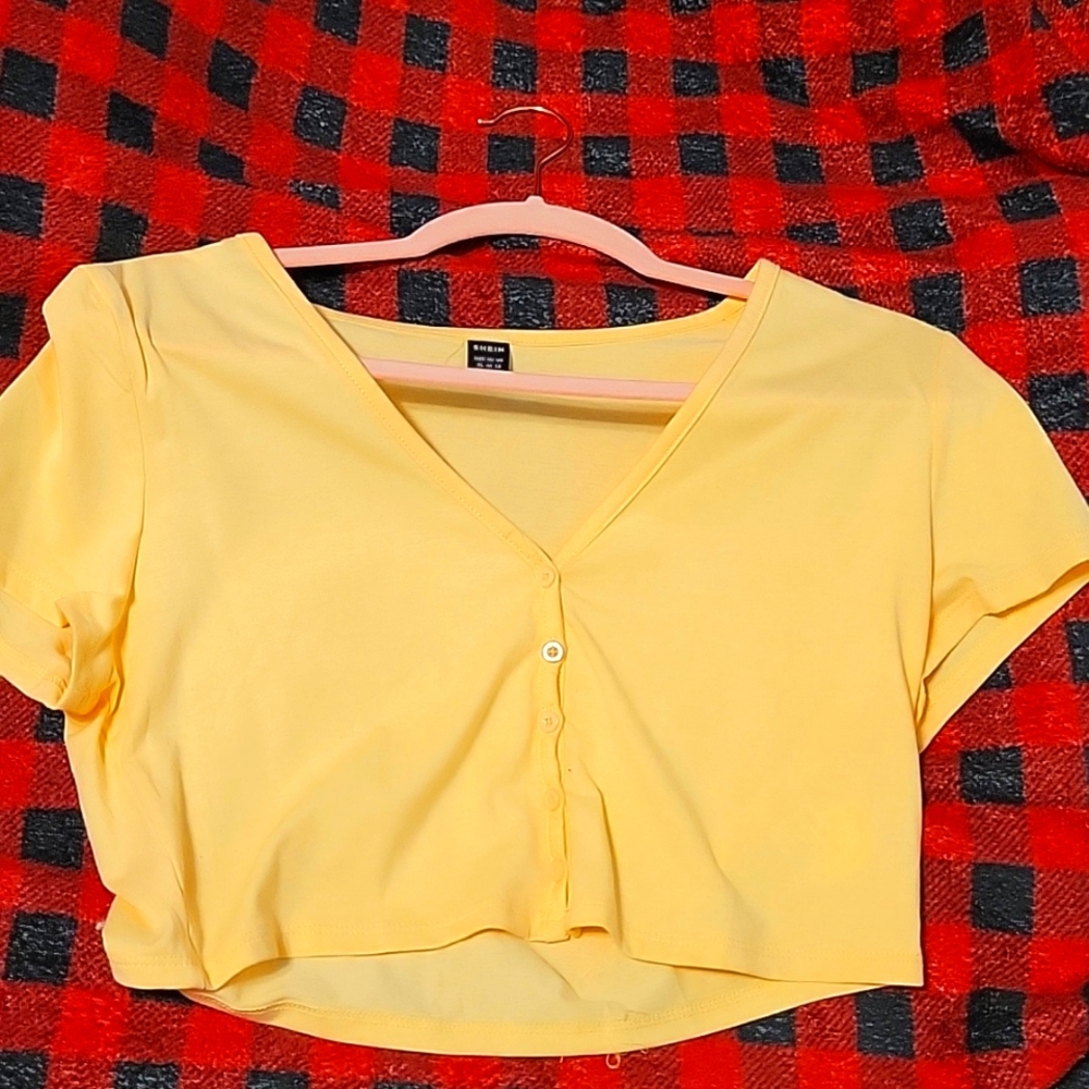 Yellow crop top from Shein. Worn only once but the quality is good and it's soft